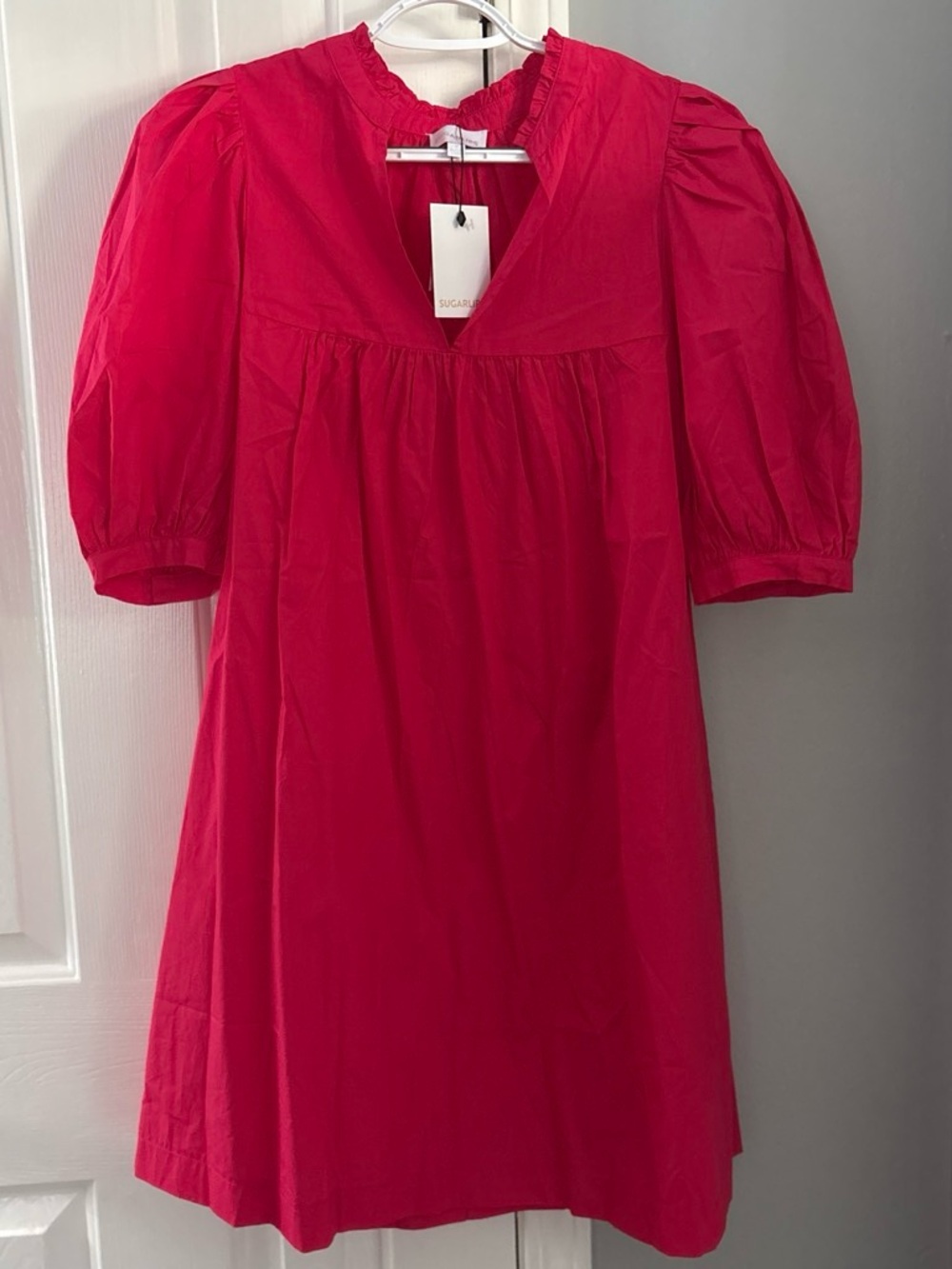NWT Sugarlips Hot Pink Puff-Sleeve Mini Dress